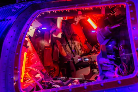 Photo for PRAGUE, CZECHIA - JULY 10, 2020: Interior of the capsule Friendship 7 of the first US astronaut in orbit, John Glenn, at Cosmos Discovery Space Exhibition in Prague, Czech Republic - Royalty Free Image
