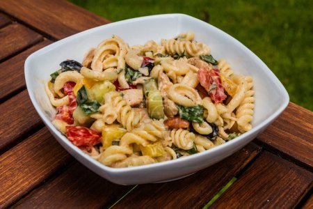 Photo for Bowl of vegetable pasta salad - Royalty Free Image