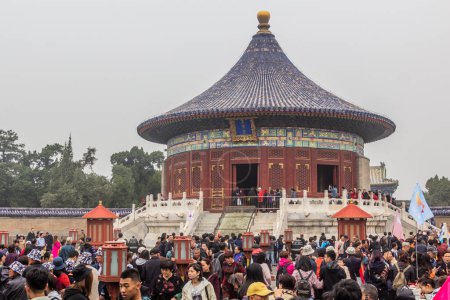 Photo for BEIJING, CHINA - OCTOBER 19, 2019: Crowds of people visit the Imperial Vault of Heaven at the Temple of Heaven in Beijing, China - Royalty Free Image