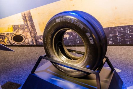 Photo for PRAGUE, CZECHIA - JULY 10, 2020: Space Shuttle tyre at Cosmos Discovery Space Exhibition in Prague, Czech Republic - Royalty Free Image