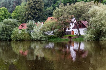 Téléchargez les photos : Maisons rurales le long de la rivière Luznice, République tchèque - en image libre de droit