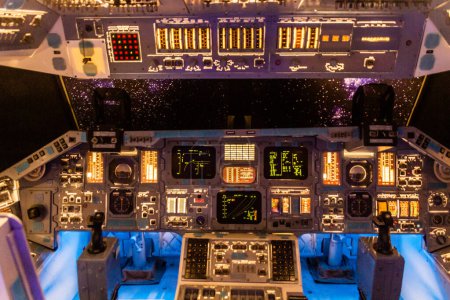 Photo for PRAGUE, CZECHIA - JULY 10, 2020: Space Shuttle cockpit model at Cosmos Discovery Space Exhibition in Prague, Czech Republic - Royalty Free Image