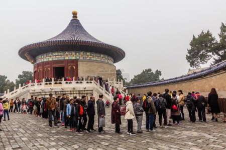 Photo for BEIJING, CHINA - OCTOBER 19, 2019: People wait in line to visit the Imperial Vault of Heaven at the Temple of Heaven in Beijing, China - Royalty Free Image