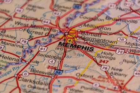 Memphis, Tennessee, USA on a road map.