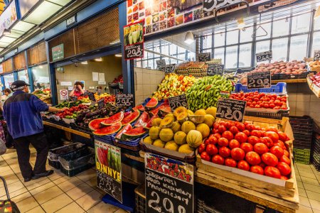 Photo for BUDAPEST, HUNGARY - SEPTEMBER 8, 2021: Fruit and vegetable stalls in the Great Market Hall in Budapest, Hungary - Royalty Free Image