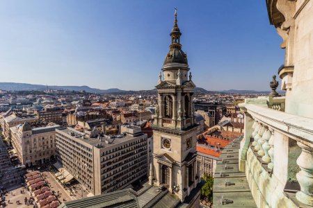 Photo for Aerial view of Budapest from St. Stephen's Basilica's cupola with its tower, Hungary - Royalty Free Image