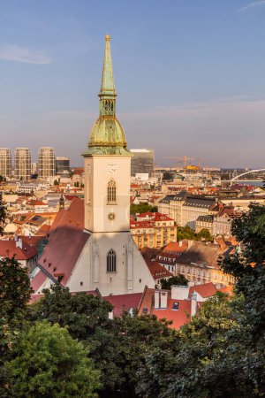 Photo for Aerial view of the old town in Bratislava with St Martin's Cathedral, Slovakia - Royalty Free Image