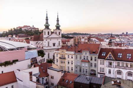 Photo for Skyline of Brno with the Church of Saint Michael the Archangel and Spilberk castle, Czech Republic - Royalty Free Image