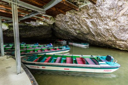 Photo for PUNKEVNI JESKYNE, CZECHIA - SEPTEMBER 6, 2021: Boats in the Punkevni cave in the Moravian Karst Area, Czech Republic - Royalty Free Image