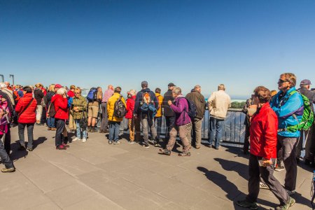 Photo for ZUGSPITZE, GERMANY - SEPTEMBER 4, 2019: Tourists at the Zugspitze mountain platform, Germany - Royalty Free Image