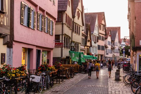 Photo for TUBINGEN, GERMANY - AUGUST 30, 2019: Evening view of pedestrian street in Tubingen, Germany - Royalty Free Image