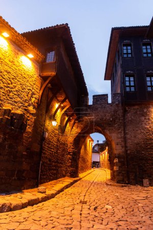 Photo for Evening view of a cobbled street in Plovdiv, Bulgaria - Royalty Free Image