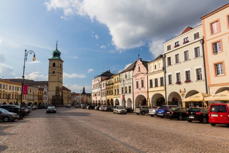 Photo for LITOMYSL, CZECH REPUBLIC - AUGUST 17, 2020: Cars and buildings at the Smetanovo namesti square in Litomysl, Czech Republic - Royalty Free Image