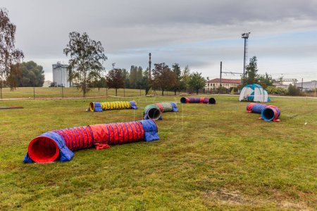 Foto de Vista del campo de agilidad del perro en Lysa nad Labem, República Checa - Imagen libre de derechos