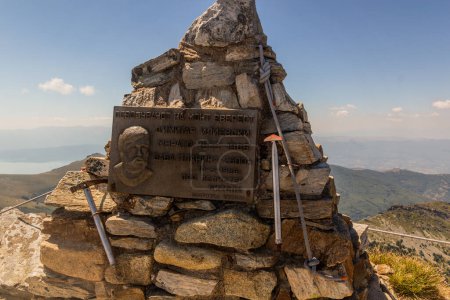 Photo for Monument of alpinist Dimitar Ilievski-Murato at Pelister mountain, North Macedonia - Royalty Free Image