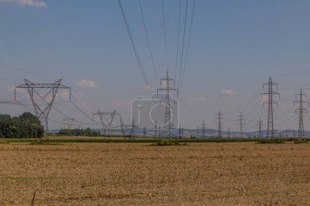 Photo for High voltage transmission lines in Southern Bohemia, Czech Republic - Royalty Free Image