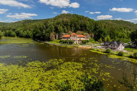 Photo for People swimming in Harasov pond, Czech Republic - Royalty Free Image