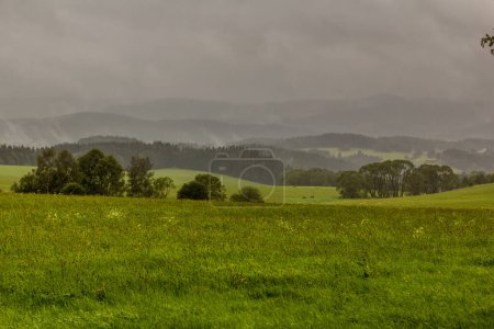 Téléchargez les photos : Vue pluvieuse d'un paysage près de Horni Dvoriste, République tchèque - en image libre de droit