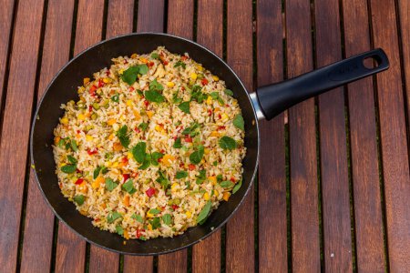 Photo for Pan of rice with vegetables - Royalty Free Image