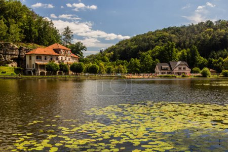 Téléchargez les photos : Personnes nageant dans l'étang de Harasov, République tchèque - en image libre de droit