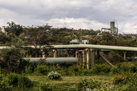 Pipelines of Olkaria Geothermal Power Station in the Hell 's Gate National Park, Kenia