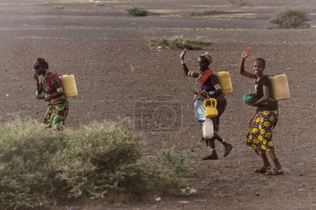 Photo for KARGI, KENYA - FEBRUARY 11, 2020: Samburu tribe women in  Kargi village in northern Kenya - Royalty Free Image