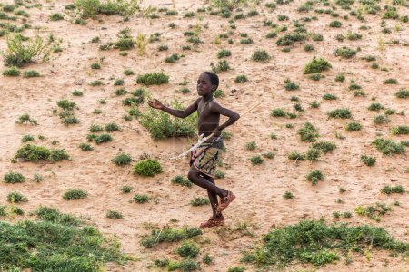 Photo for MARSABIT, KENYA - FEBRUARY 11, 2020: Samburu tribe boy near Marsabit town, Kenya - Royalty Free Image