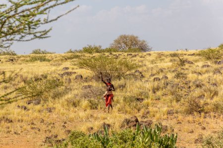 Photo for MARSABIT, KENYA - FEBRUARY 11, 2020: Girl of Samburu tribe near Marsabit town, Kenya - Royalty Free Image