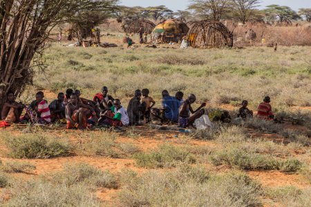 Photo for MARSABIT, KENYA - FEBRUARY 11, 2020: Samburu tribe village near Marsabit town, Kenya - Royalty Free Image