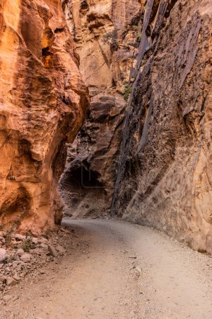Chemin dans la gorge de Wadi Lajab, Arabie Saoudite