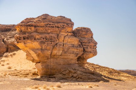 Téléchargez les photos : Roche en forme de visage au site Hegra (Maca'in Salih) près d'Al Ula, en Arabie Saoudite - en image libre de droit