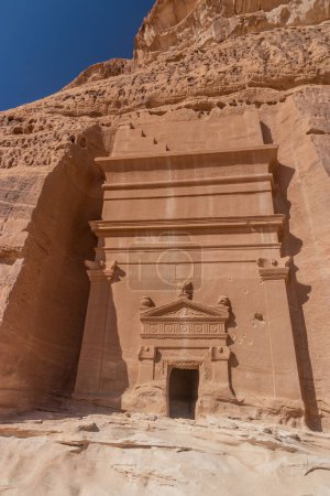 Photo for Rock cut tomb 45 in Jabal Al Banat hill at Hegra (Mada'in Salih) site near Al Ula, Saudi Arabia - Royalty Free Image