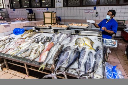 Photo for ABU DHABI, UAE - OCTOBER 15, 2021: Fish stall at Al Mina Market  in Abu Dhabi, United Arab Emirates. - Royalty Free Image