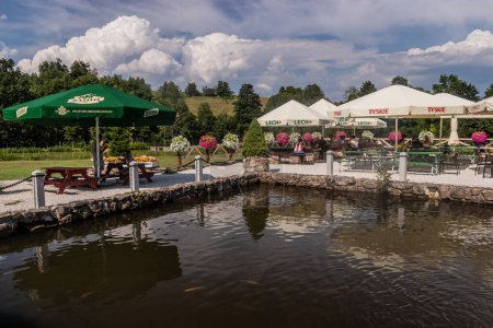 Téléchargez les photos : KAMIENCZYK, POLOGNE - 18 AOÛT 2022 : Vue d'une écloserie et d'un restaurant dans le village de Kamienczyk, Pologne - en image libre de droit