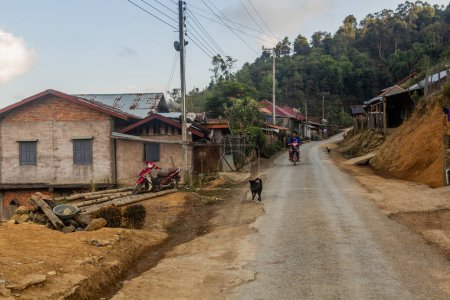 Photo for PHONGSALI, LAOS - NOVEMBER 21, 2019: Street in a village near  Phongsali, Laos - Royalty Free Image
