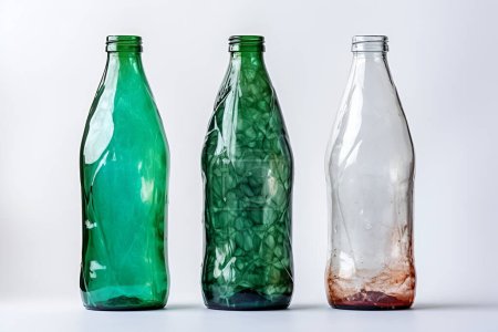 Verschiedene Serien Sammlung von leeren transparenten Glasflaschen Behälter in weißer, grüner und brauner Farbe, Behälter Wiederverwendungskonzept, umweltfreundliches Konzept generierte KI