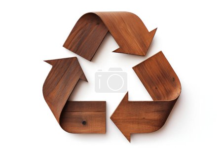 Wooden Recycle Arrow Sign on white background generated AI