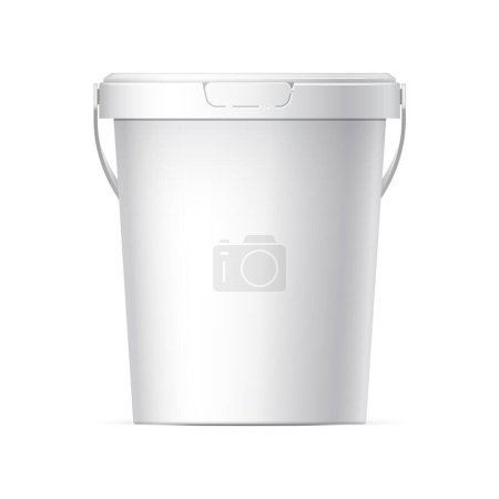 Illustration for White plastic bucket with White lid. Product Packaging For food, foodstuff or paints, adhesives, sealants, primers, putty. Vector - Royalty Free Image