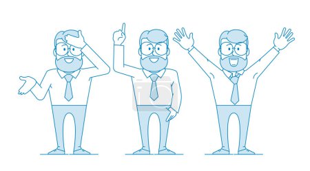 Illustration for Character - a man in glasses and with a beard hits his forehead with his open hand. As I did not immediately guess, or how I could forget. Office worker in a tie. Illustration in line art. Vector - Royalty Free Image