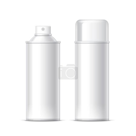 Illustration for Realistic White Cosmetics bottle can Spray, Deodorant, Air Freshener. With lid. White black and gray colors. Object, shadow, and reflection on separate layers. Vector illustration - Royalty Free Image