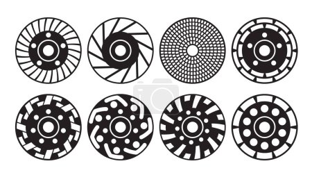 A set of different Grinding discs. Diamond grinding wheel for processing and leveling surfaces. vector illustration