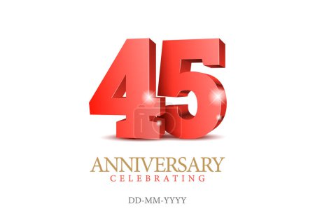Anniversaire 45. numéros 3d rouges. Modèle d'affiche pour célébrer la fête du 45e anniversaire.