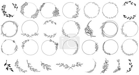 Set of black laurels frames branches. Vintage laurel wreaths collection. Hand drawn vector laurel leaves decorative elements. Leaves, swirls, ornate, award, icon. Vector illustration.