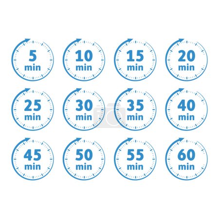 Timer, stopwatch icons set 10 20 30 40 50 60 seconds. Cooking time.