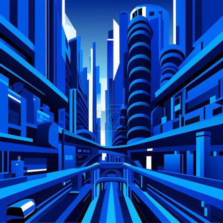 Illustration for Futuristic city view, vector art - Royalty Free Image