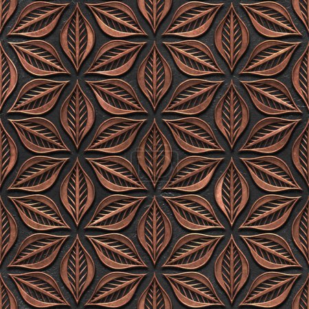 Foto de Textura sin costura con patrón de flores de talla, color bronce y cobre, panel, ilustración 3D - Imagen libre de derechos
