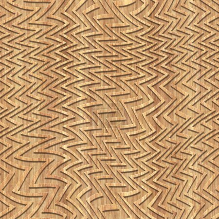 Téléchargez les photos : Modèle de rayures zig zag sculpté sur fond bois texture sans couture, illustration 3D - en image libre de droit