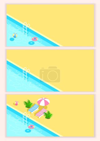 Illustration for Isometric swimming pool with stairs and transparent water. Summer vacation by the pool. Colorful image of summer fun. Vector set of backgrounds. - Royalty Free Image