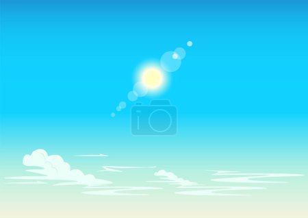 Ilustración de Cielo azul, sol de verano y nubes. Fondo de la naturaleza. Ilustración vectorial. - Imagen libre de derechos