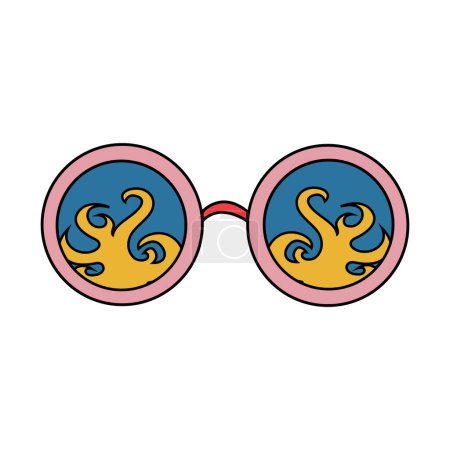 Ilustración de Gafas redondas en estilo hippie con fuego dentro de las lentes. estilo hippie 60s-70s. ilustración vectorial aislada sobre fondo blanco. - Imagen libre de derechos